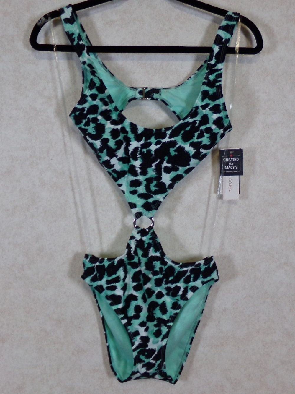 NWT Salt & Cove Mint Leopard Print 1 PC Swim Suit, Hook Back Closer, Size Medium